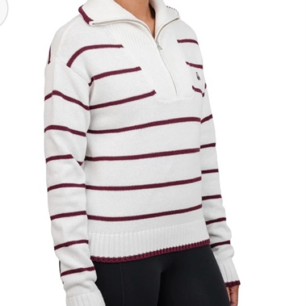 🆕 United Colors of Benetton Breton Striped Marinière Sweater White Burgundy M